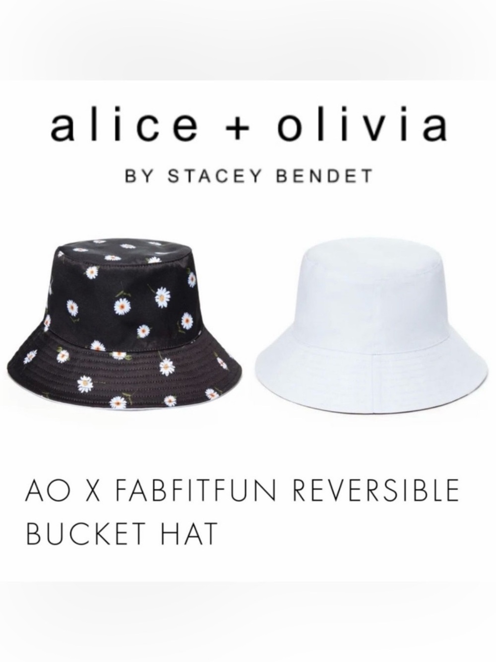 NWT Alice & Olivia Reversible Bucket Hat with Daisy Print - Black White